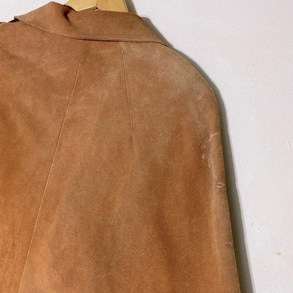 Vintage Two Tone Tan Brown Suede Leather Cape M Boho Western - Picture 14 of 16